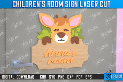 Children's Room Sign | Door Sign | Nursery Name Sign | Deer Design | CNC File SVG Fly Design 