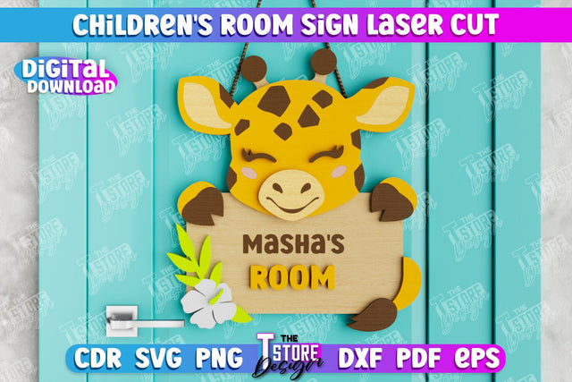 Children's Room Sign | Door Sign | Nursery Name Sign | Giraffe Design | CNC File SVG The T Store Design 
