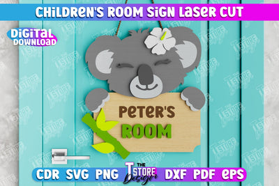 Children's Room Sign | Door Sign | Nursery Name Sign | Koala Design | CNC File SVG The T Store Design 
