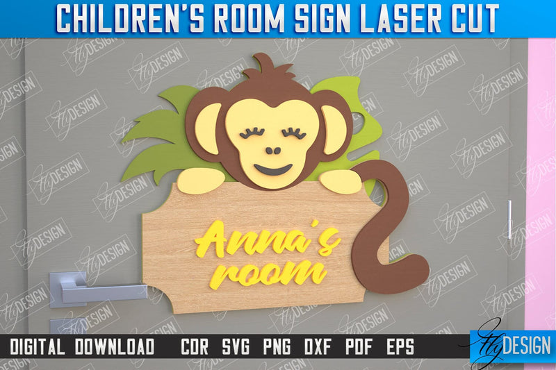 Children's Room Sign | Door Sign | Nursery Name Sign | Monkey Design | CNC File SVG Fly Design 