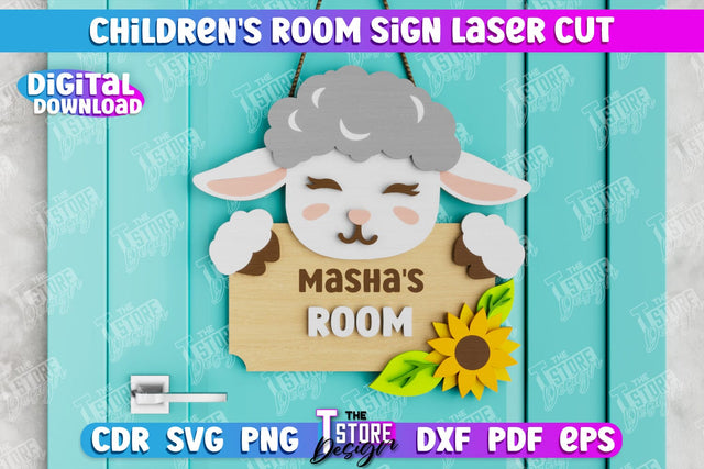 Children's Room Sign | Door Sign | Nursery Name Sign | Sheep Design | CNC File SVG The T Store Design 