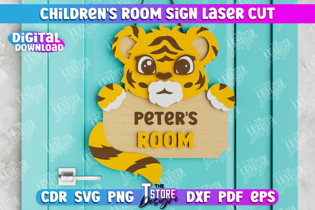 Children's Room Sign | Door Sign | Nursery Name Sign | Tiger Design | CNC File SVG The T Store Design 