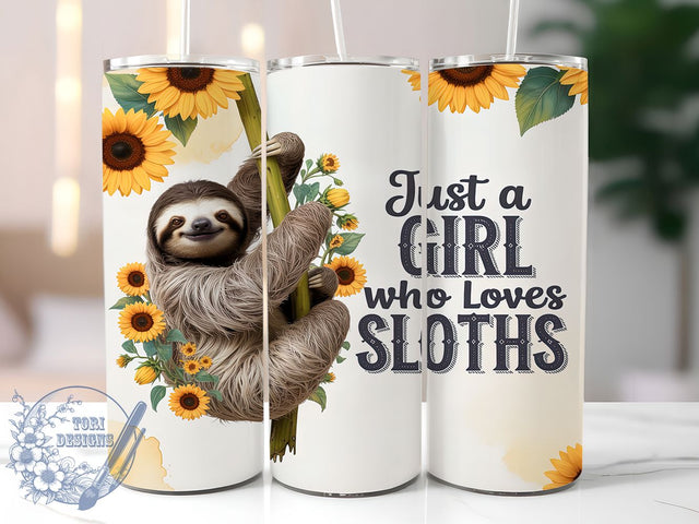 Chill & Adorable Sloth Tumbler, Cute Sloth Sublimation, 20oz Tumbler Design, Animal Lover Tumbler, Just A Girl Wrap, Sloth PNG File, Tumbler Sublimation Design Sublimation ToriDesigns 