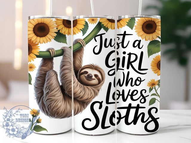 Chill & Adorable Sloth Tumbler, Cute Sloth Sublimation, 20oz Tumbler Design, Animal Lover Tumbler, Just A Girl Wrap, Sloth PNG File, Tumbler Sublimation Design Sublimation ToriDesigns 