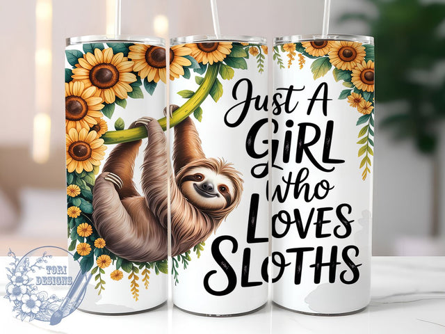 Chill & Adorable Sloth Tumbler, Cute Sloth Sublimation, 20oz Tumbler Design, Animal Lover Tumbler, Just A Girl Wrap, Sloth PNG File, Tumbler Sublimation Design Sublimation ToriDesigns 