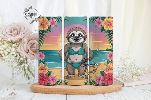Chill Beach Bum Sloth 20oz Tumbler Wrap Sublimation sassyprint 