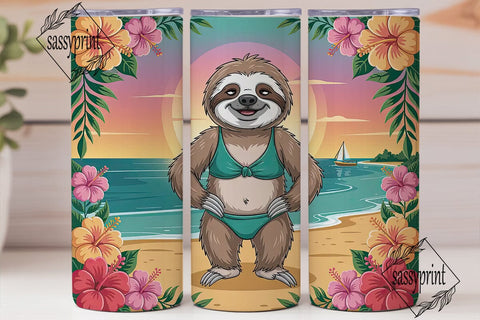Chill Beach Bum Sloth 20oz Tumbler Wrap Sublimation sassyprint 