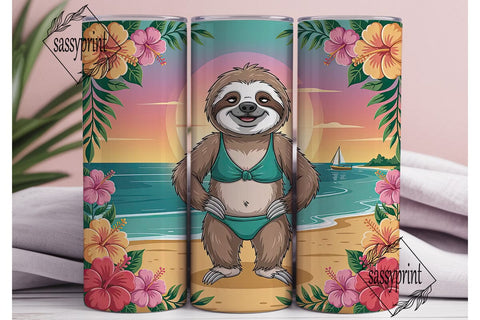 Chill Beach Bum Sloth 20oz Tumbler Wrap Sublimation sassyprint 