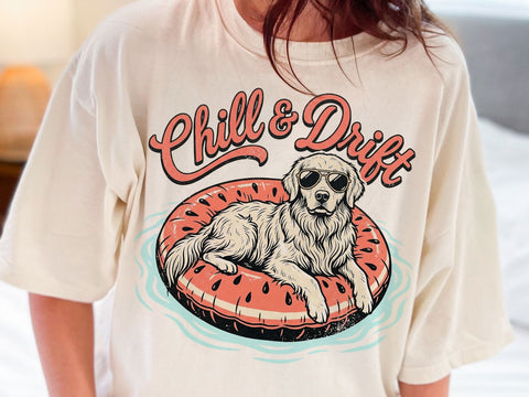 Chill & Drift Dog PNG, Funny Summer Golden Retriever T-Shirt Design SVG DesignDestine 