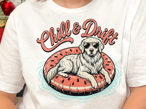 Chill & Drift Dog PNG, Funny Summer Golden Retriever T-Shirt Design SVG DesignDestine 