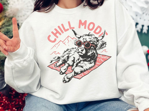 Chill Mode Highland Cow PNG, Funny Cow T-Shirt Design SVG DesignDestine 