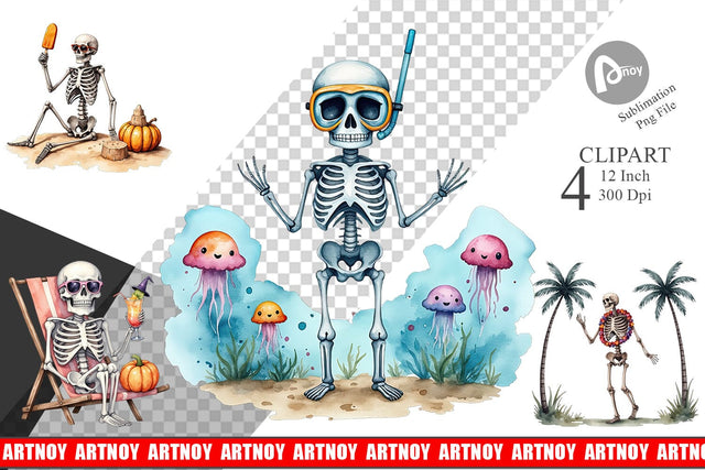 Chill Summer Skeletons Clipart Sublimation artnoy 