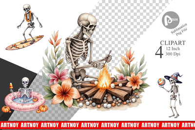 Chill Summer Skeletons Clipart Sublimation artnoy 