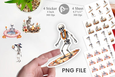 Chill Summer Skeletons Sticker Sublimation artnoy 