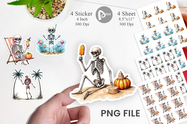 Chill Summer Skeletons Sticker Sublimation artnoy 