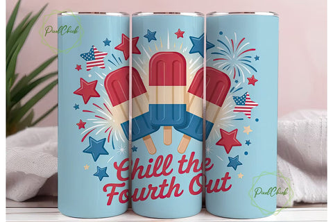 Chill the Fourth Out 20oz Tumbler Wrap Sublimation PixelChick 