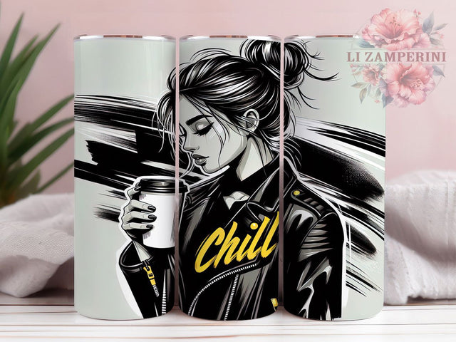 Chill Vibes Coffee Girl Cozy Tumbler, Chill Vibes Tumbler Wrap, Coffee Lover Sublimation, Relaxed Girl Design, Cute Coffee Tumbler, Cozy Morning Wrap, Coffee Aesthetic Tumbler Sublimation Li Zamperini 