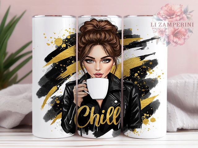 Chill Vibes Coffee Girl Cozy Tumbler, Chill Vibes Tumbler Wrap, Coffee Lover Sublimation, Relaxed Girl Design, Cute Coffee Tumbler, Cozy Morning Wrap, Coffee Aesthetic Tumbler Sublimation Li Zamperini 