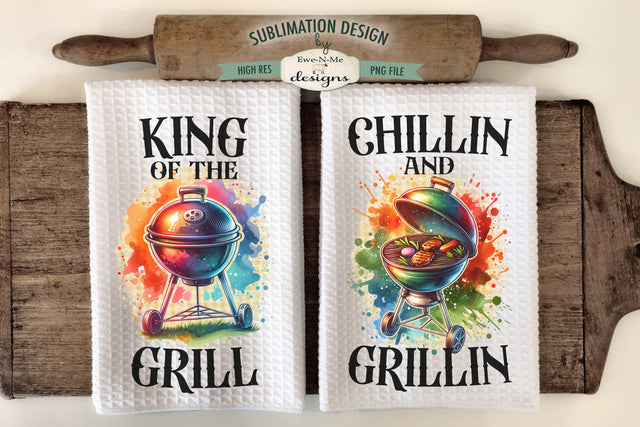 Chillin and Grillin Fathers Day - Sublimation Kitchen Towel Designs Sublimation Ewe-N-Me Designs 