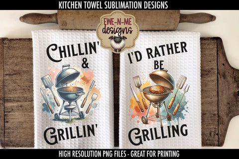 Chillin Grillin BBQ Fathers Day - Sublimation Kitchen Towel Sublimation Ewe-N-Me Designs 