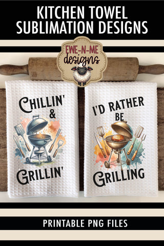 Chillin Grillin BBQ Fathers Day - Sublimation Kitchen Towel Sublimation Ewe-N-Me Designs 