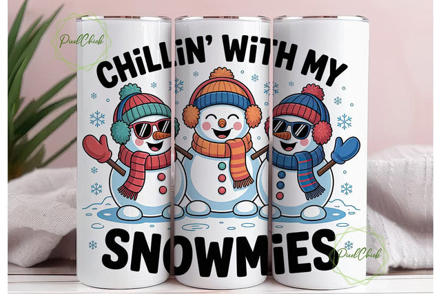 Chillin' Snowmies 20oz Tumbler Wrap Sublimation PixelChick 
