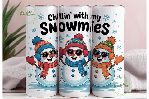 Chillin' Snowmies 20oz Tumbler Wrap Sublimation PixelChick 