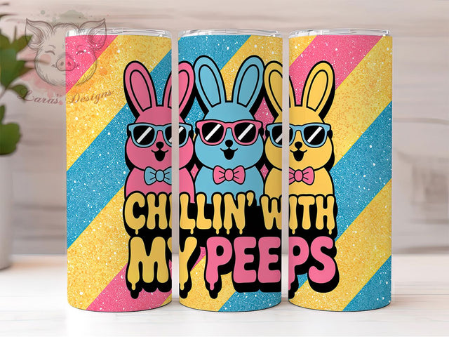 Chillin' With My Peeps Easter Bunny Tumbler, Chillin With My Peeps PNG, 20oz Sublimation Design, Pink Glitter Easter Tumbler, Cute Bunny Tumbler Wrap, Spring Egg Tumbler Design Sublimation Lara' s Designs 