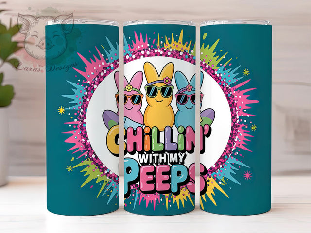 Chillin' With My Peeps Easter Bunny Tumbler, Chillin With My Peeps PNG, 20oz Sublimation Design, Pink Glitter Easter Tumbler, Cute Bunny Tumbler Wrap, Spring Egg Tumbler Design Sublimation Lara' s Designs 