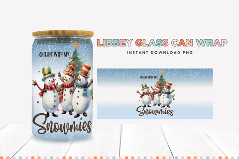 Chillin With My Snowmies Christmas Glass Can Sublimation PNG Sublimation BijouBay 