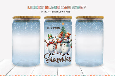 Chillin With My Snowmies Christmas Glass Can Sublimation PNG Sublimation BijouBay 
