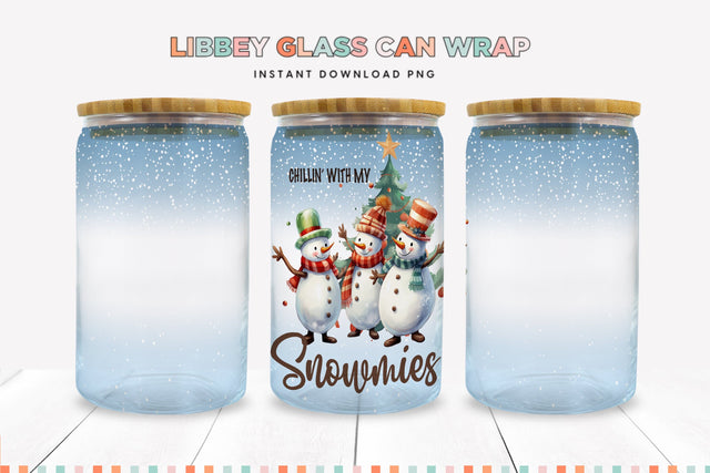 Chillin With My Snowmies Christmas Glass Can Sublimation PNG Sublimation BijouBay 