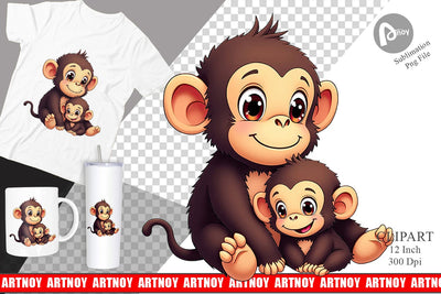 Chimpanzee Mother's Day Clipart Sublimation artnoy 