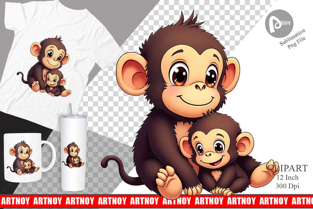 Chimpanzee Mother's Day Clipart Sublimation artnoy 