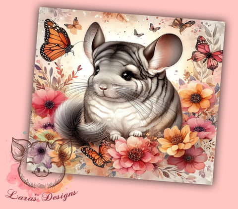 Chinchilla Floral 20oz Tumbler Png, Straight & Tapered Tumbler Png, Chinchilla Design Sublimation Tumbler Png, Digital Download PNG Sublimation Lara' s Designs 