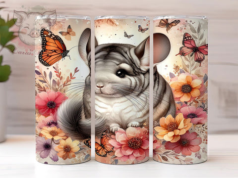 Chinchilla Floral 20oz Tumbler Png, Straight & Tapered Tumbler Png, Chinchilla Design Sublimation Tumbler Png, Digital Download PNG Sublimation Lara' s Designs 