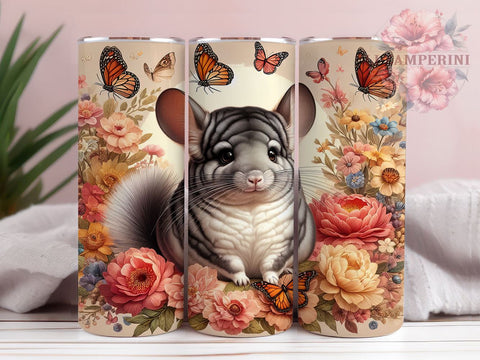 Chinchilla Floral 20oz Tumbler Wrap PNG, Beige Chinchilla Cute Tumbler PNG Sublimation, Straight & Tapered Tumbler Wrap, Instant Digital Download Sublimation Li Zamperini 