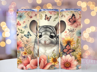 Chinchilla Floral 20oz Tumbler Wrap Sublimation Design, Straight Tapered Tumbler Wrap, Beige Chinchilla Cute Tumbler Png, Instant Digital Download Sublimation SvggirlplusArt 