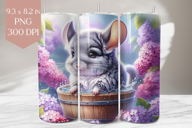 Chinchilla in Wooden Tub with Lilacs Tumbler Wrap Sublimation BijouBay 