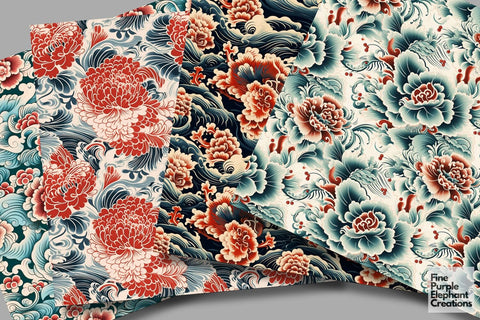 Chinese Abstract Florals Digital Paper | Asian Lunar New Year Pattern Digital Pattern Fine Purple Elephant Creations 