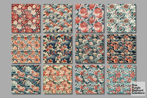 Chinese Abstract Florals Digital Paper | Asian Lunar New Year Pattern Digital Pattern Fine Purple Elephant Creations 