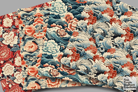 Chinese Abstract Florals Digital Paper | Asian Lunar New Year Pattern Digital Pattern Fine Purple Elephant Creations 