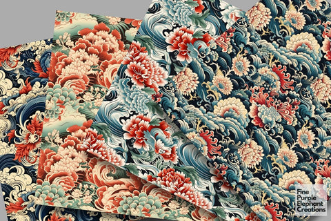 Chinese Abstract Florals Digital Paper | Asian Lunar New Year Pattern Digital Pattern Fine Purple Elephant Creations 