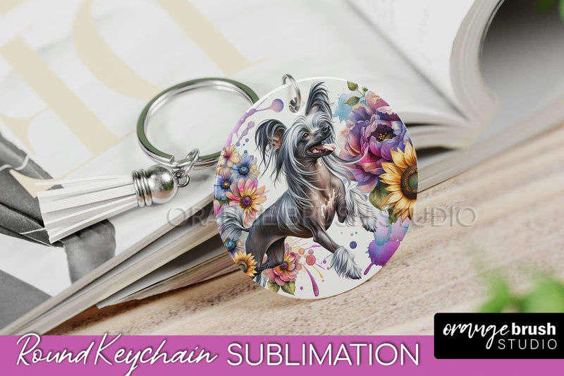 Chinese Crested Keychain - Dog mom Floral Keychain Sublimation Design Sublimation OrangeBrushStudio 