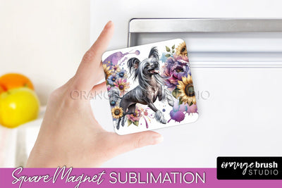 Chinese Crested Magnet Sublimation - Dog Mom Floral Magnet PNG Design Sublimation OrangeBrushStudio 