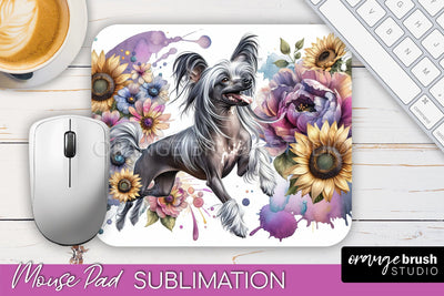 Chinese Crested Mouse Pad Design - Dog Mom Floral Mousepad Sublimation Sublimation OrangeBrushStudio 