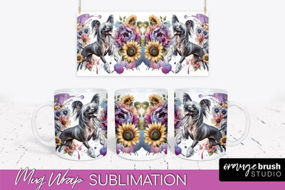 Chinese Crested Mug Wrap - Dog Mom Floral Coffee Mug PNG Sublimation Sublimation OrangeBrushStudio 
