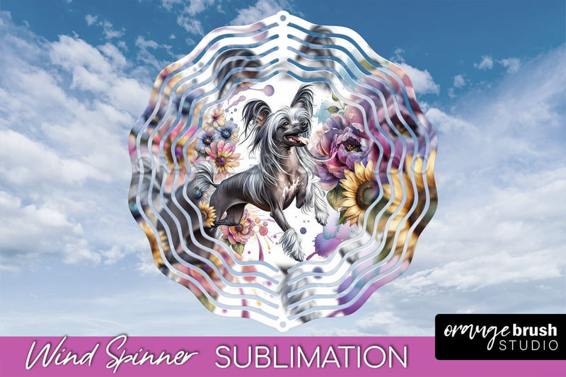 Chinese Crested Wind Spinner, Dog Mom Floral Wind Spinner Sublimation Sublimation OrangeBrushStudio 