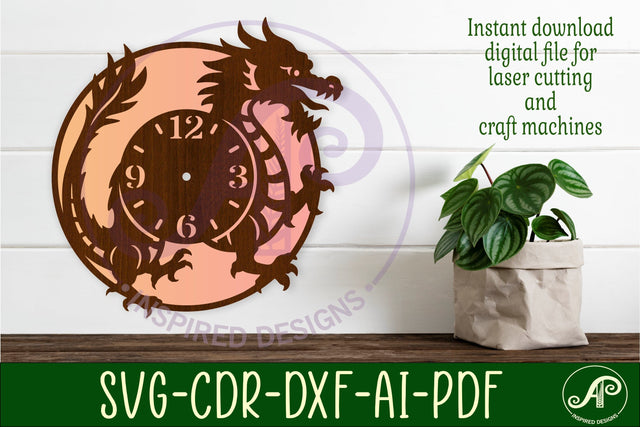 Chinese Dragon clock wall clock laser cut files SVG APInspireddesigns 