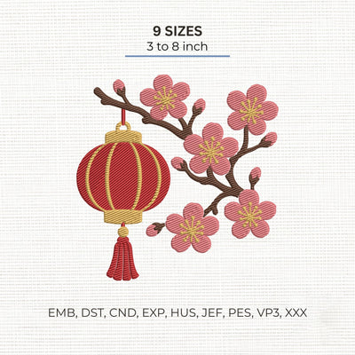 Chinese Lantern Cherry Blossom Embroidery Design – Lunar New Year Floral Lantern Asian Machine Embroidery File Embroidery/Applique DESIGNS PatternFeed8 